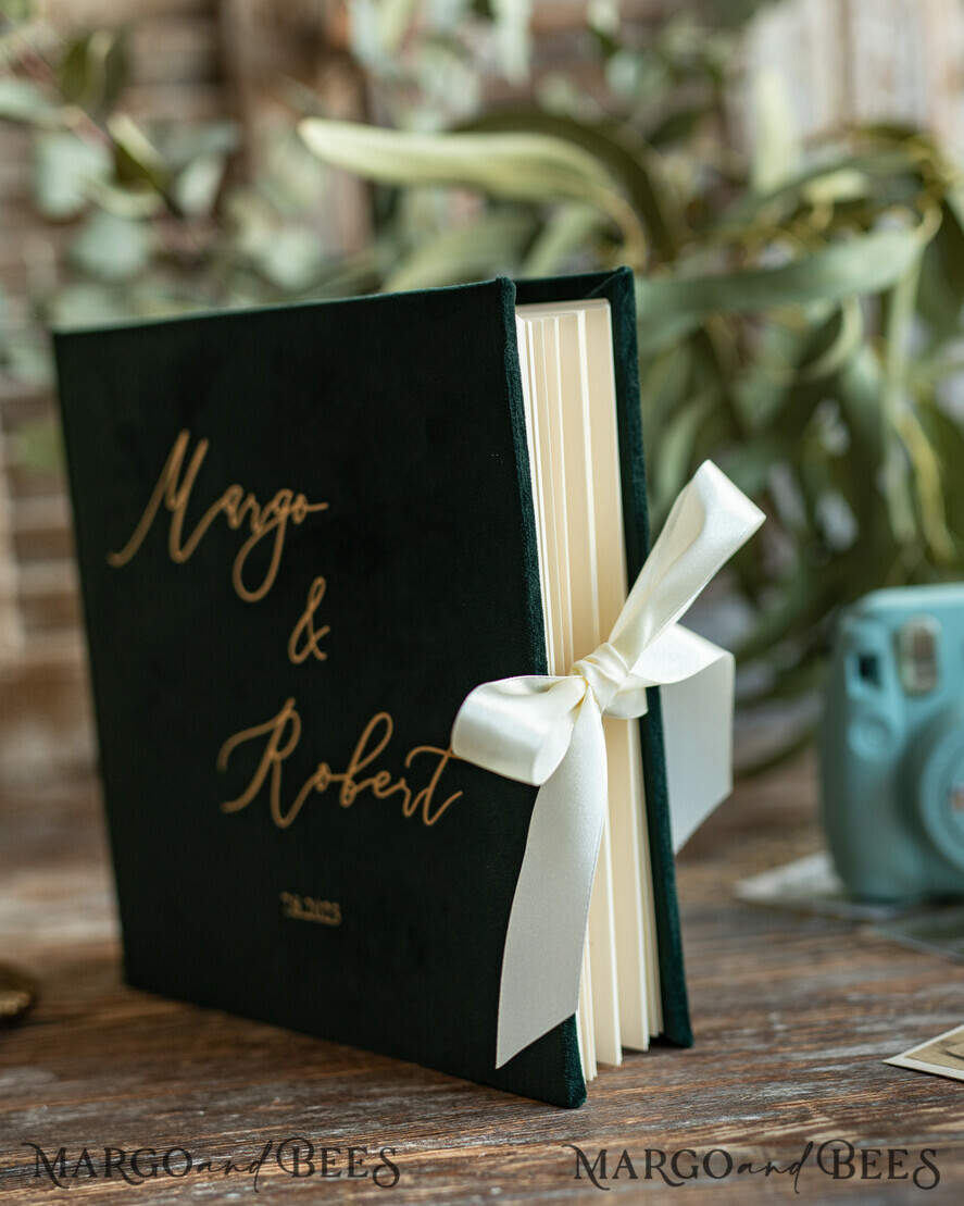 HOCHZEITS-GÄSTEBÜCHER Instax Sofortbildbuch Luxuriöses Hochzeits-Gästebuch, Smaragdgrünes Gold-Velours Sofortbildbuch, Elegantes Grünpflanzen Instax Hochzeitsfoto-Gästebuch