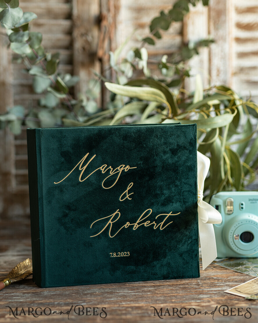 HOCHZEITS-GÄSTEBÜCHER Instax Sofortbildbuch Luxuriöses Hochzeits-Gästebuch, Smaragdgrünes Gold-Velours Sofortbildbuch, Elegantes Grünpflanzen Instax Hochzeitsfoto-Gästebuch