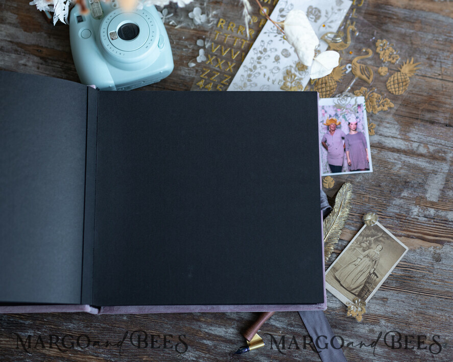 HOCHZEITS-GÄSTEBÜCHER Instax Sofortbildbuch Luxuriöses Blush-Pink Hochzeitsgäste Buch, Pink-Gold Samt Sofortbildbuch, Elegantes Samt Instax Hochzeitsfoto-Gästebuch mit schwarzen Seiten.