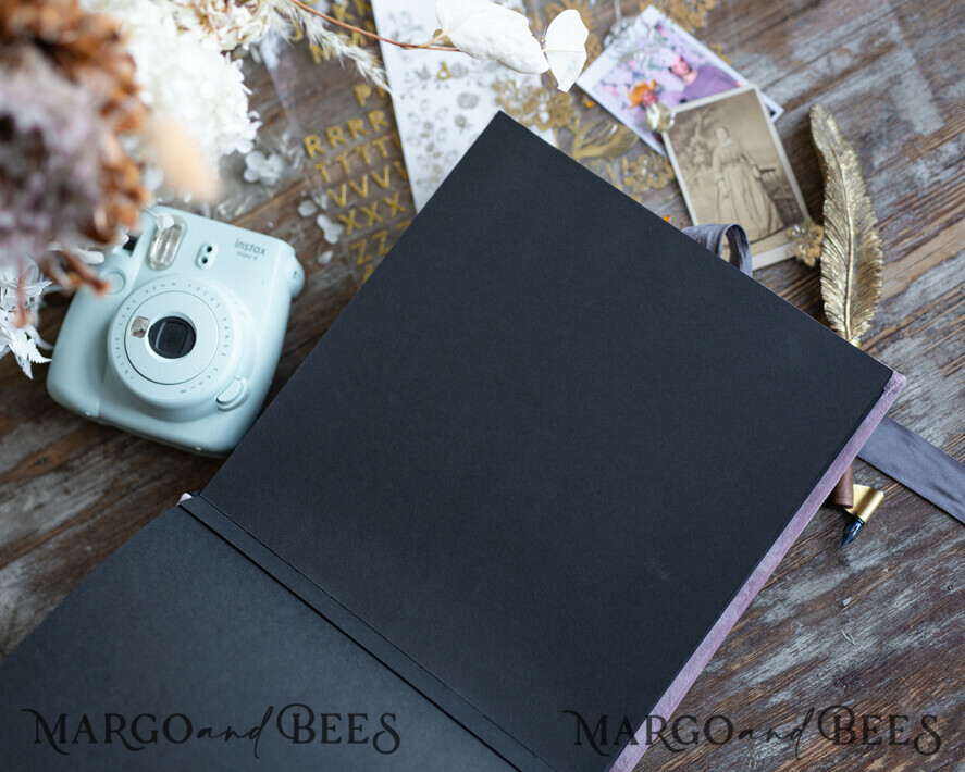 HOCHZEITS-GÄSTEBÜCHER Instax Sofortbildbuch Luxuriöses Blush-Pink Hochzeitsgäste Buch, Pink-Gold Samt Sofortbildbuch, Elegantes Samt Instax Hochzeitsfoto-Gästebuch mit schwarzen Seiten.