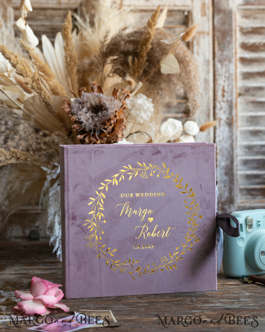 HOCHZEITS-GÄSTEBÜCHER Instax Sofortbildbuch Luxuriöses Blush-Pink Hochzeitsgäste Buch, Pink-Gold Samt Sofortbildbuch, Elegantes Samt Instax Hochzeitsfoto-Gästebuch mit schwarzen Seiten.