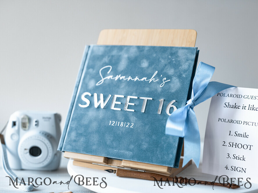HOCHZEITS-GÄSTEBÜCHER Instax Sofortbildbuch Sweet 16 Gästebuch personalisiert, samtiges Sofortbildbuch Boho elegant Instax Sweet 16 Foto-Gästebuch