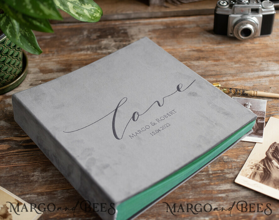HOCHZEITS-GÄSTEBÜCHER Instax Sofortbildbuch Hochzeits-Gästebuch personalisiert, samtgraues Sofortbildbuch, elegantes, kundenspezifisches Instax-Hochzeitsfoto-Gästebuch.