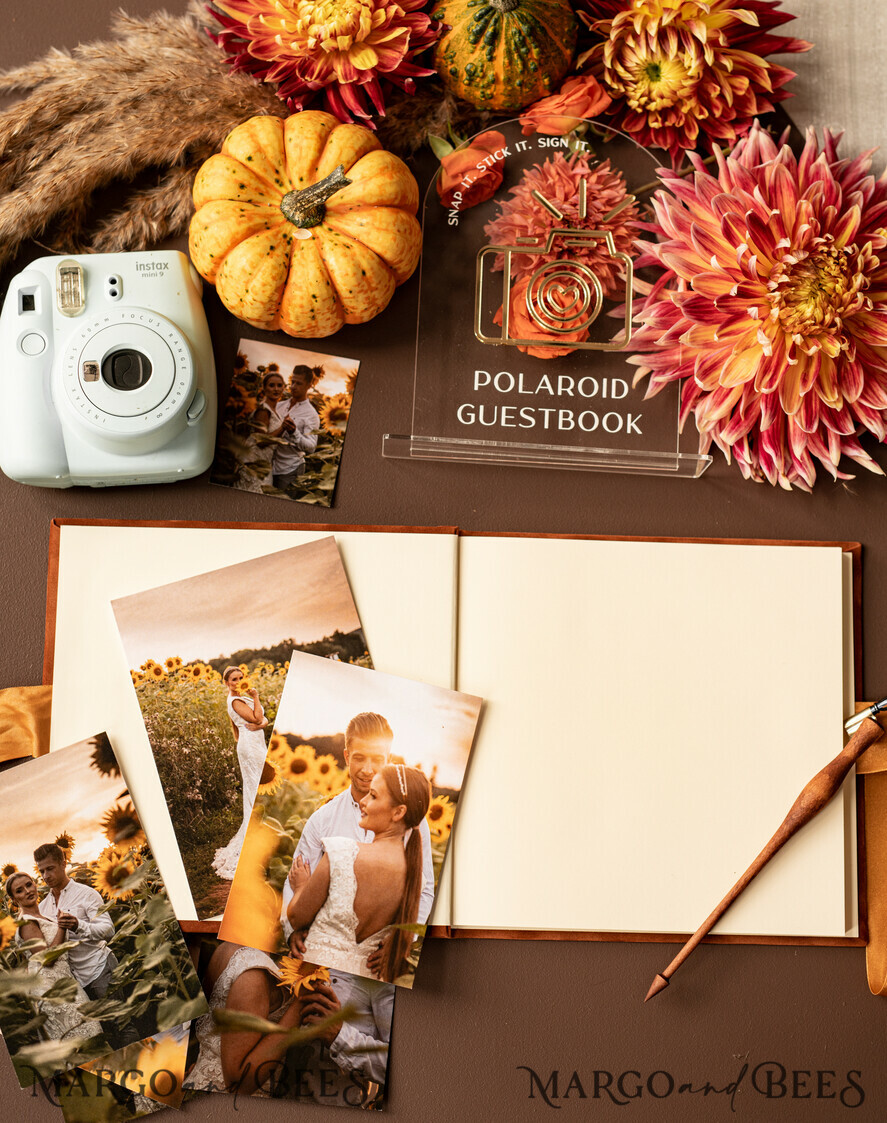 HOCHZEITS-GÄSTEBÜCHER Instax Sofortbildbuch Fall Terracotta Gold Acryl Hochzeits-Gästebuch Personalisiert, Samt Rost Sofortbildbuch Boho Elegant Instax Hochzeitsfoto Gästebuch