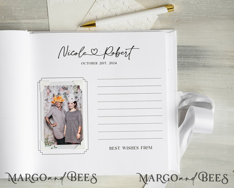 HOCHZEITS-GÄSTEBÜCHER Instax Sofortbildbuch Reines Weißes Gold-Acryl-Hochzeitsgästebuch, personalisiert und mit Unterschriftenset, Samtweißes Sofortfoto-Buch Boho-Elegant Instax Hochzeitsfoto-Gästebuch