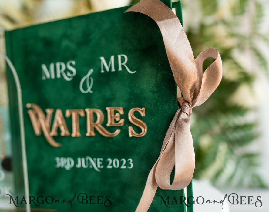 HOCHZEITS-GÄSTEBÜCHER Instax Sofortbildbuch Smaragdgrünes Acryl- und Samt-Hochzeitsgästebuch personalisiert & Unterschriften-Set, elegante Grünpflanzen Sofortbildbuch Boho Elegantes Instax-Gästebuch, sGA