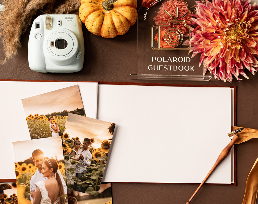 HOCHZEITS-GÄSTEBÜCHER Instax Sofortbildbuch Fall Terracotta Gold Acryl Hochzeits-Gästebuch Personalisiert, Samt Rost Sofortbildbuch Boho Elegant Instax Hochzeitsfoto Gästebuch