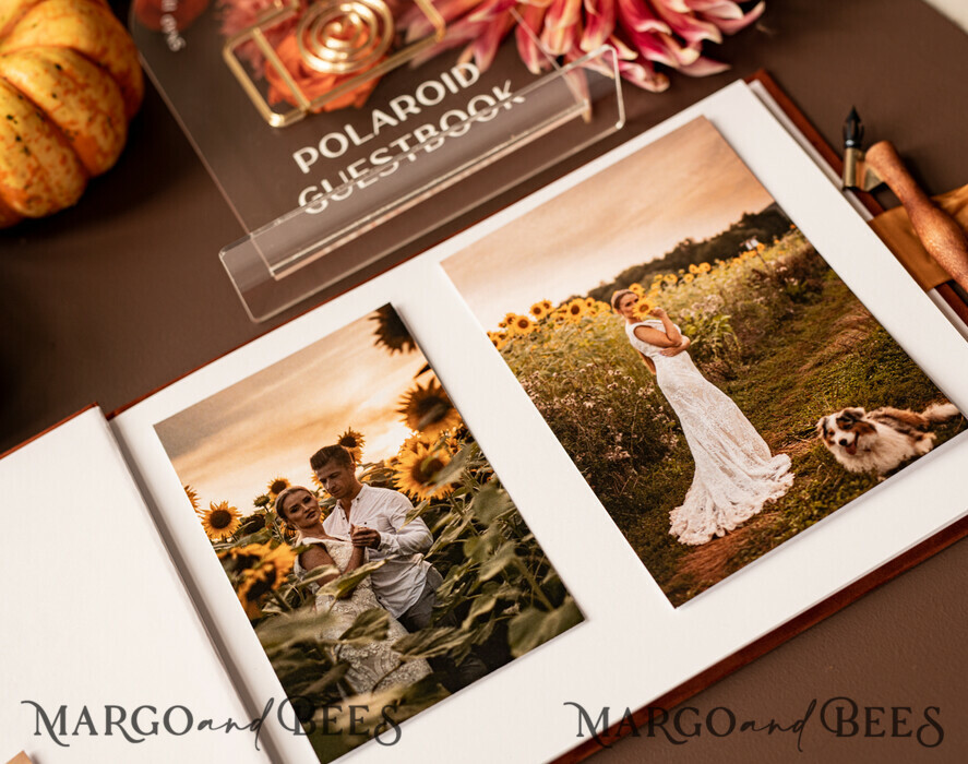 HOCHZEITS-GÄSTEBÜCHER Instax Sofortbildbuch Fall Terracotta Gold Acryl Hochzeits-Gästebuch Personalisiert, Samt Rost Sofortbildbuch Boho Elegant Instax Hochzeitsfoto Gästebuch