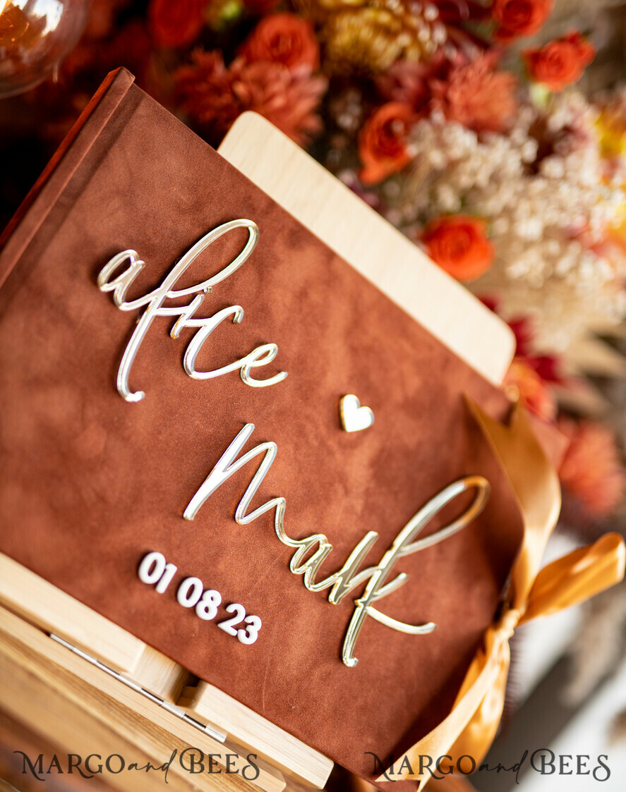 HOCHZEITS-GÄSTEBÜCHER Instax Sofortbildbuch Fall Terracotta Gold Acryl Hochzeits-Gästebuch Personalisiert, Samt Rost Sofortbildbuch Boho Elegant Instax Hochzeitsfoto Gästebuch