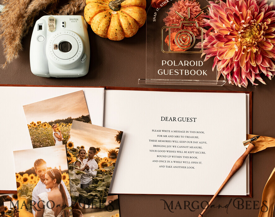 HOCHZEITS-GÄSTEBÜCHER Instax Sofortbildbuch Fall Terracotta Gold Acryl Hochzeitsgästebuch personalisiert und Signaturset, Velvet Rust Sofortbildbuch Boho Elegant Instax Hochzeitsfoto Gästebuch