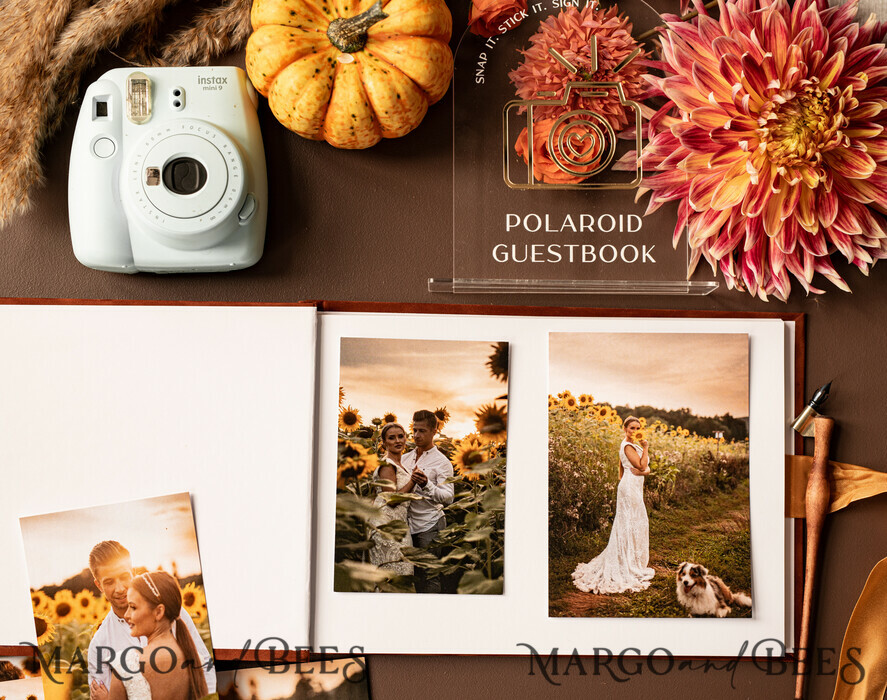HOCHZEITS-GÄSTEBÜCHER Instax Sofortbildbuch Fall Terracotta Gold Acryl Hochzeitsgästebuch personalisiert und Signaturset, Velvet Rust Sofortbildbuch Boho Elegant Instax Hochzeitsfoto Gästebuch