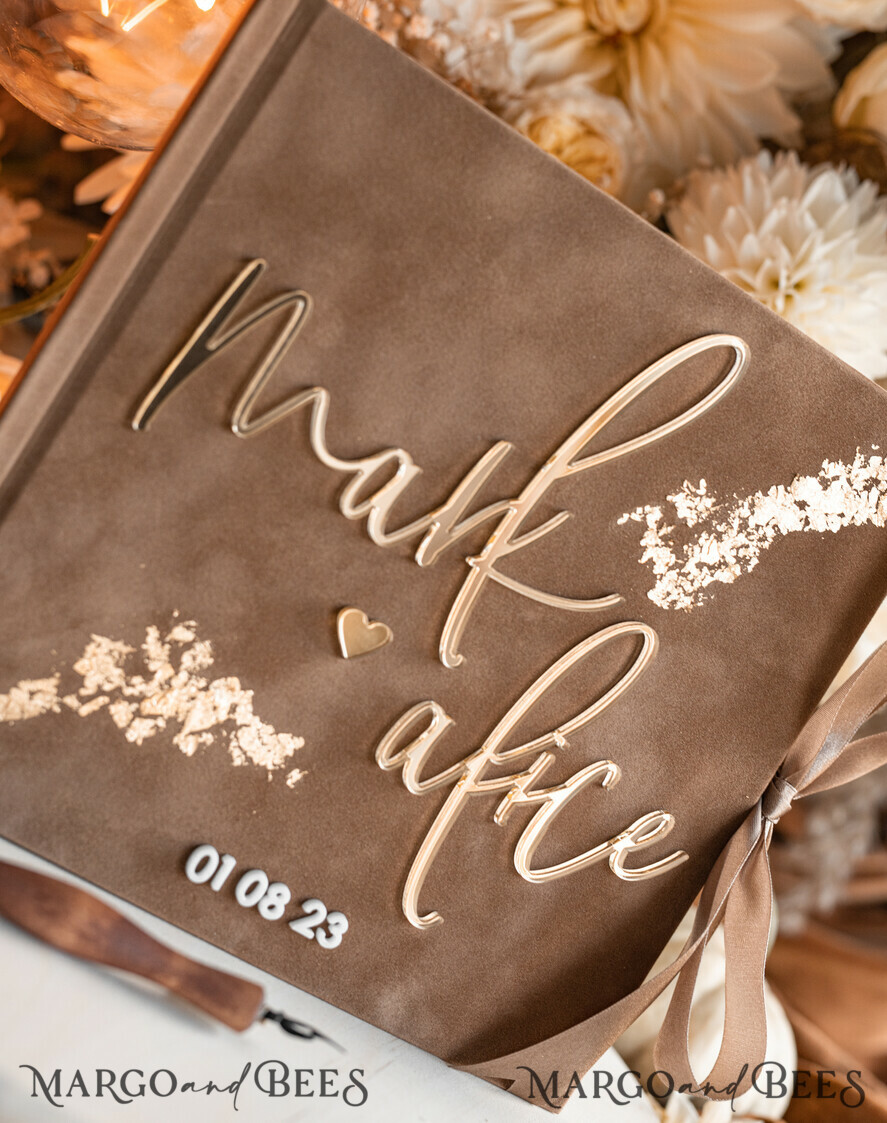 HOCHZEITS-GÄSTEBÜCHER Instax Sofortbildbuch Fall beige Gold Acryl Hochzeitsgästebuch personalisiert, Tan Taupe Samt Sofortbildbuch Boho elegant Instax Hochzeitsfoto Gästebuch, Erdfarbenes Acryl Instax Gästebuch Schild, Neutraler Samt Fotobuch.