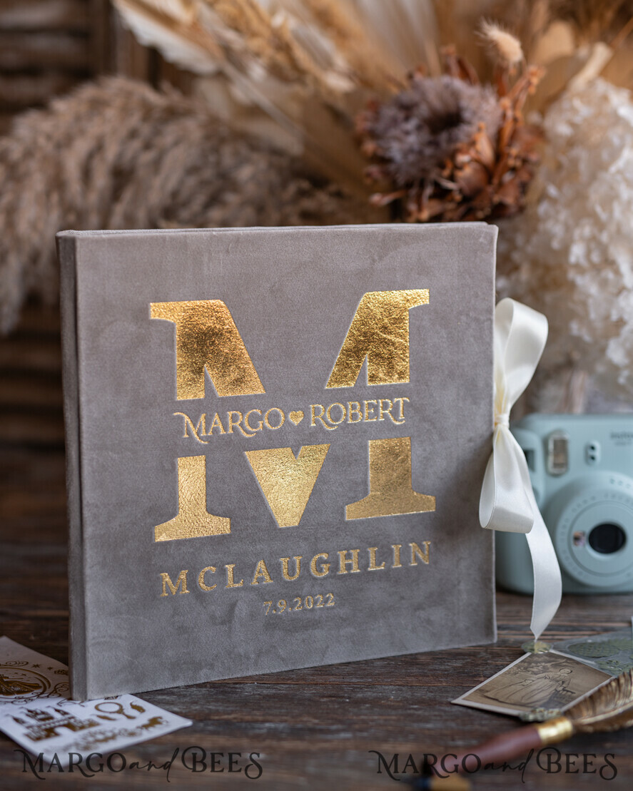 HOCHZEITS-GÄSTEBÜCHER Instax Sofortbildbuch Luxus Hochzeitsgästebuch, Nude und gold Samt Sofortbildbuch, Elegantes Instax Hochzeitsfoto-Gästebuch