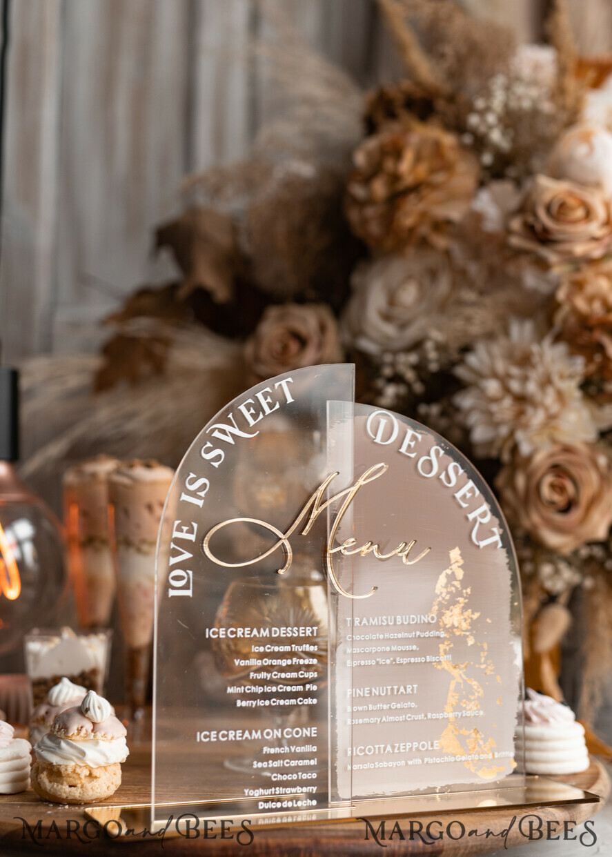 TISCHDEKORATIONSCHILDER   Acryl Tischdekoration Zahlen Acrylbogen Beige Ombre Dessertmenü, Klarer Acrylgold Taupe Candy Bar Schild, Nude Gold Plexi Tischbogen Menü, Luxuriöse Beige Ombre Hochzeits Tischdekoration, Hochzeitsschild Golden Spiegel Dessertmenü