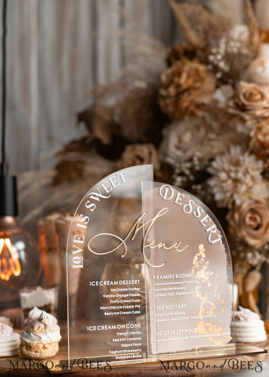 TISCHDEKORATIONSCHILDER   Acryl Tischdekoration Zahlen Acrylbogen Beige Ombre Dessertmenü, Klarer Acrylgold Taupe Candy Bar Schild, Nude Gold Plexi Tischbogen Menü, Luxuriöse Beige Ombre Hochzeits Tischdekoration, Hochzeitsschild Golden Spiegel Dessertmenü