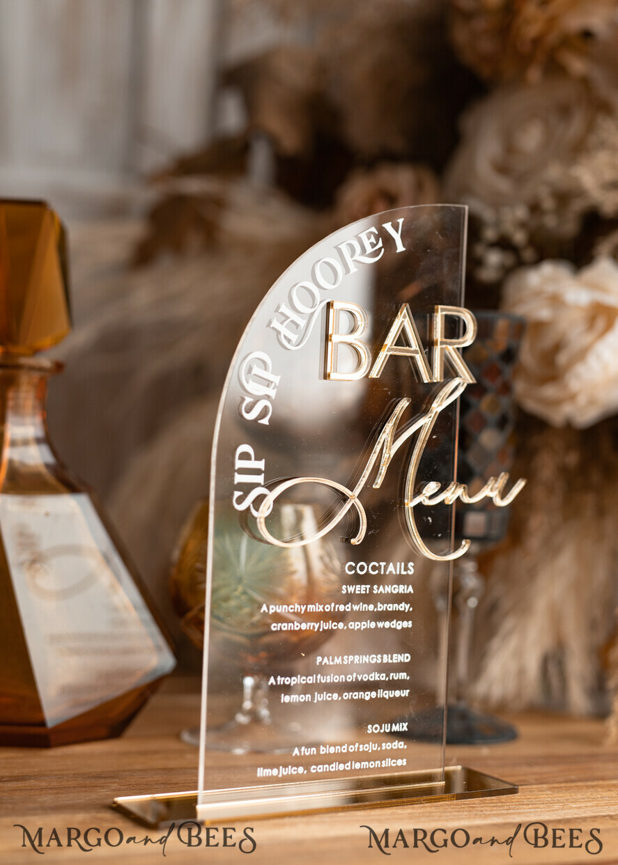 TISCHDEKORATIONSCHILDER   Acryl Tischdekoration Zahlen Acryl Halbbogen Klar Bar Menü, Transparentes Acryl Gold Bar Menü, Gold Plexi Getränkebar Menü, Plexi Glas Luxus Hochzeitsgetränkebar Tischdeko, Hochzeitsbeschilderung Golden Spiegel Bar Menü