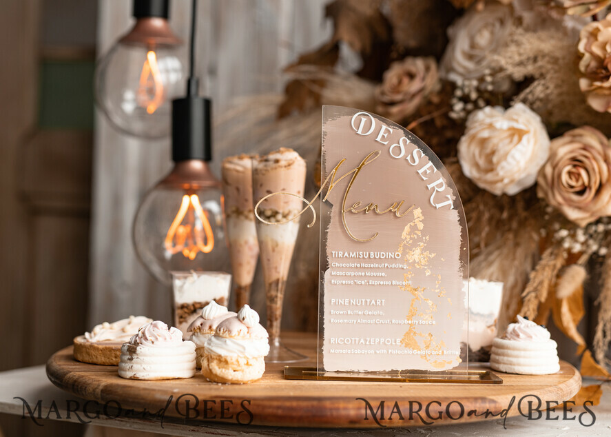 TISCHDEKORATIONSCHILDER   Acryl Tischdekoration Zahlen Acrylbogen Beige Ombre Dessertmenü, klarer Acryl Gold Taupe Candy Bar Schild, Nude Gold Plexi Tischbogen Menü, luxuriöse Beige Ombre Hochzeits Tischdekoration, Hochzeitsbeschilderung goldenem Spiegel Dessertmenü