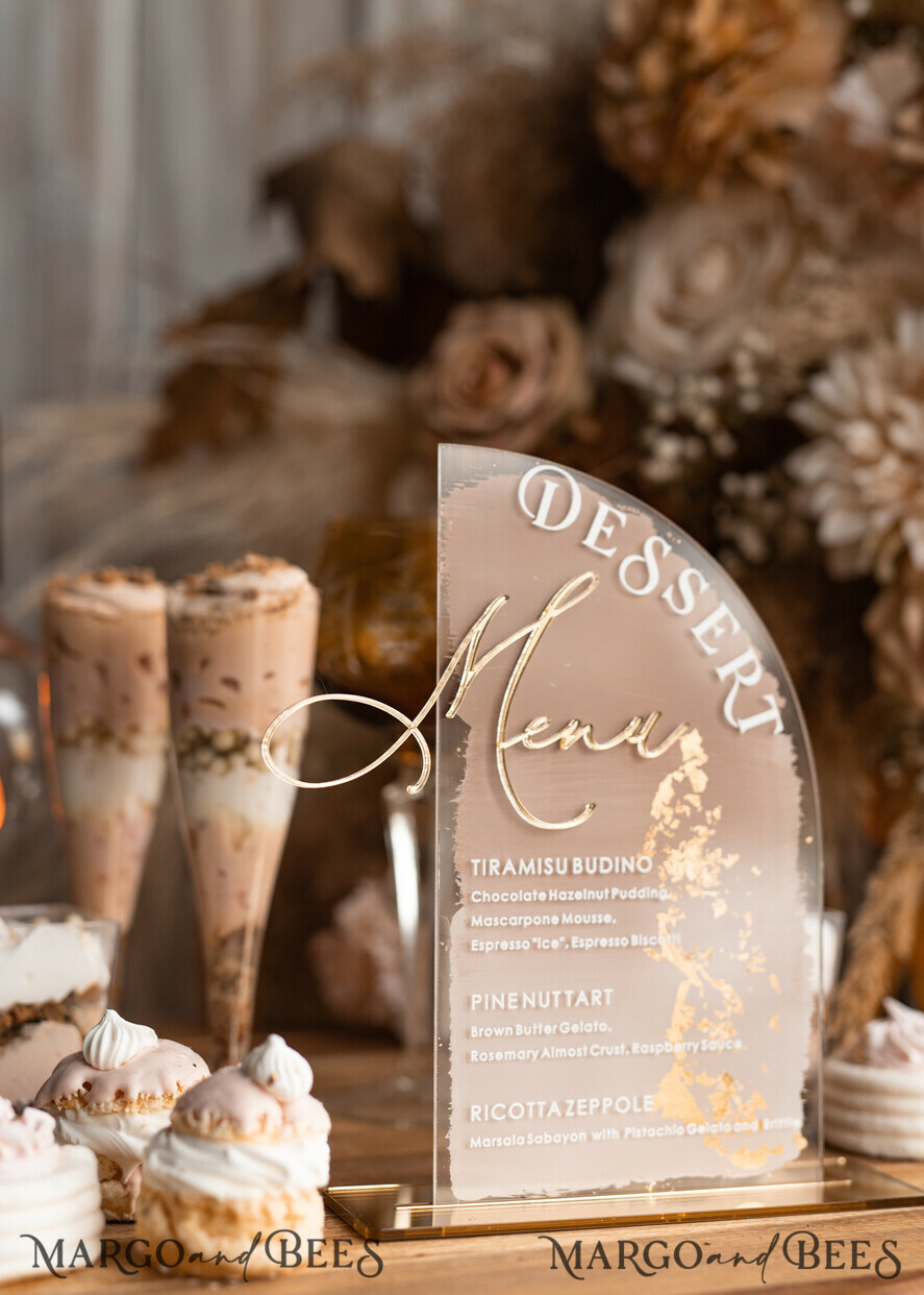 TISCHDEKORATIONSCHILDER   Acryl Tischdekoration Zahlen Acrylbogen Beige Ombre Dessertmenü, klarer Acryl Gold Taupe Candy Bar Schild, Nude Gold Plexi Tischbogen Menü, luxuriöse Beige Ombre Hochzeits Tischdekoration, Hochzeitsbeschilderung goldenem Spiegel Dessertmenü