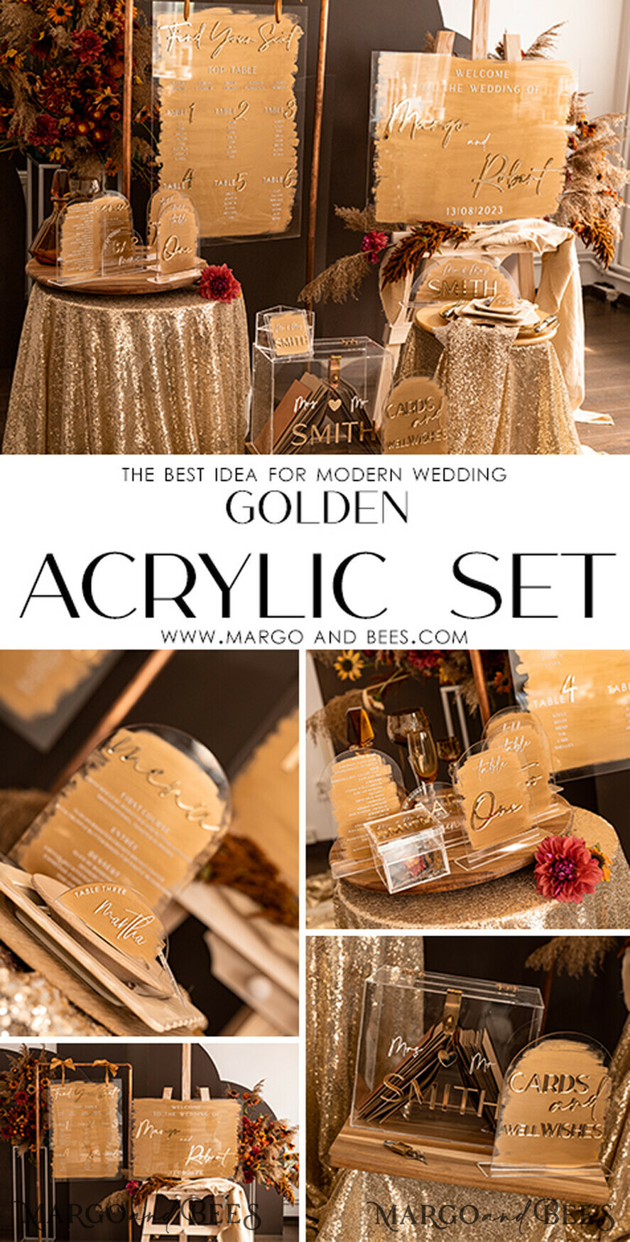 TISCHDEKORATIONSCHILDER   Acryl Tischdekoration Zahlen Acrylbogen Tischmenü, klarer Acryl- und Goldschild, goldene Plexitischnummern, luxuriöse Hochzeits-Tischdekoration, goldener Spiegel Hochzeitsmenü-Schild, weißer editierbarer Text