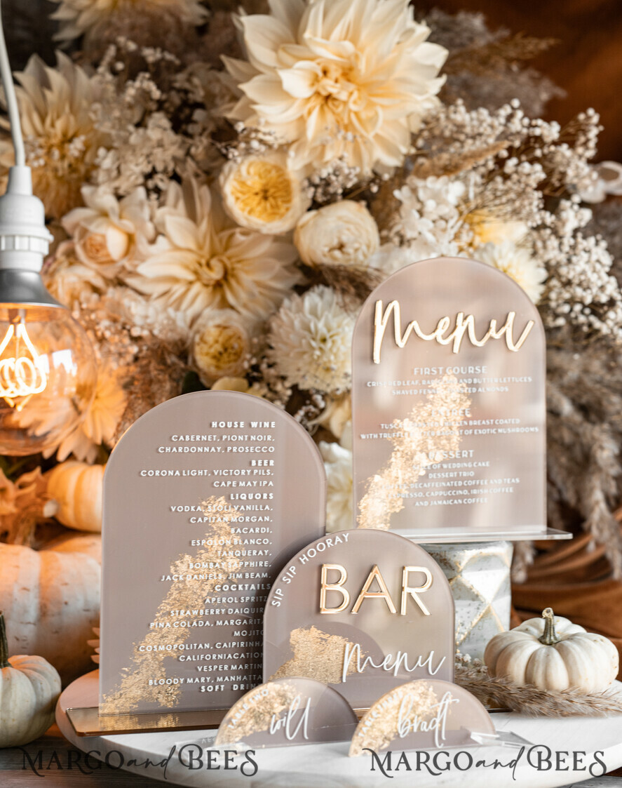 TISCHDEKORATIONSCHILDER   Acryl Tischdekoration Zahlen Acrylbogen Cappuccino Tischmenü, klare Acryl- und Goldschilder, Nude-Gold Plexi Tischnummern, tanfarbene Luxus-Hochzeitstischdekoration, erdige Hochzeitsbeschilderung goldene Spiegel Tischnummern