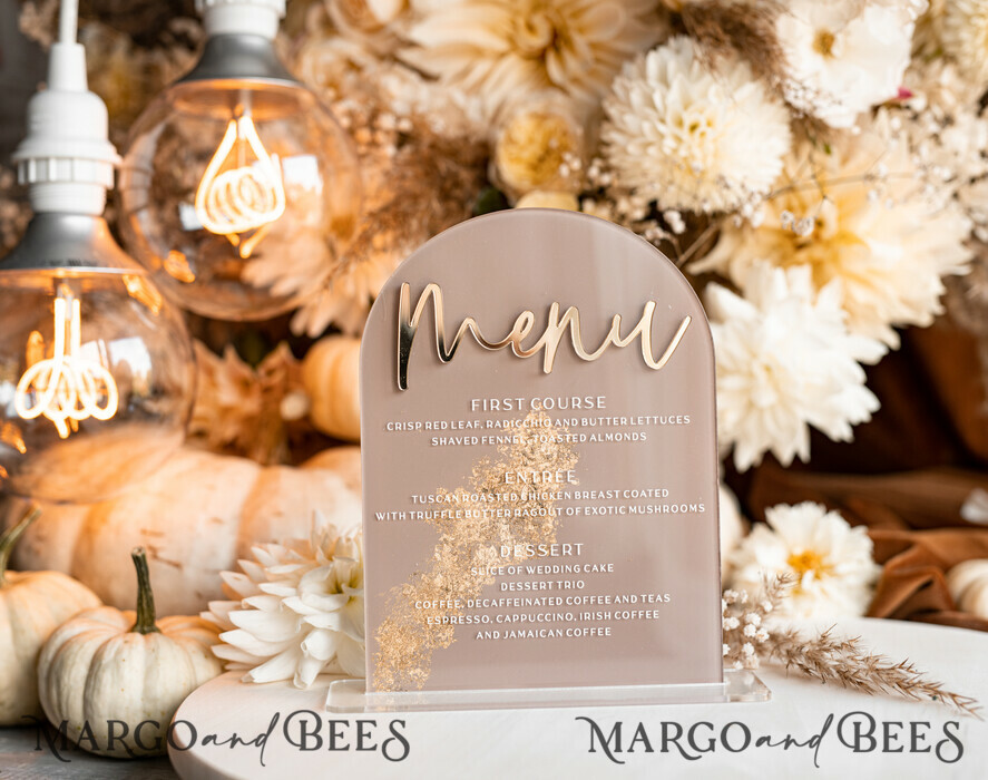 TISCHDEKORATIONSCHILDER   Acryl Tischdekoration Zahlen Acrylbogen Cappuccino Tischmenü, klare Acryl- und Goldschilder, Nude-Gold Plexi Tischnummern, tanfarbene Luxus-Hochzeitstischdekoration, erdige Hochzeitsbeschilderung goldene Spiegel Tischnummern