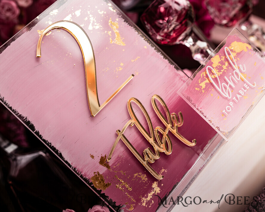 TISCHDEKORATIONSCHILDER   Acryl Tischdekoration Zahlen Blassrosa Ombre Mauve Acryl Tischnummern, Staubrosé Acryl & goldenes Schild, Goldpflaumen Plexi Tischnummern, Luxus lila Hochzeits Tischdekoration, 3D Hochzeitsbeschilderung