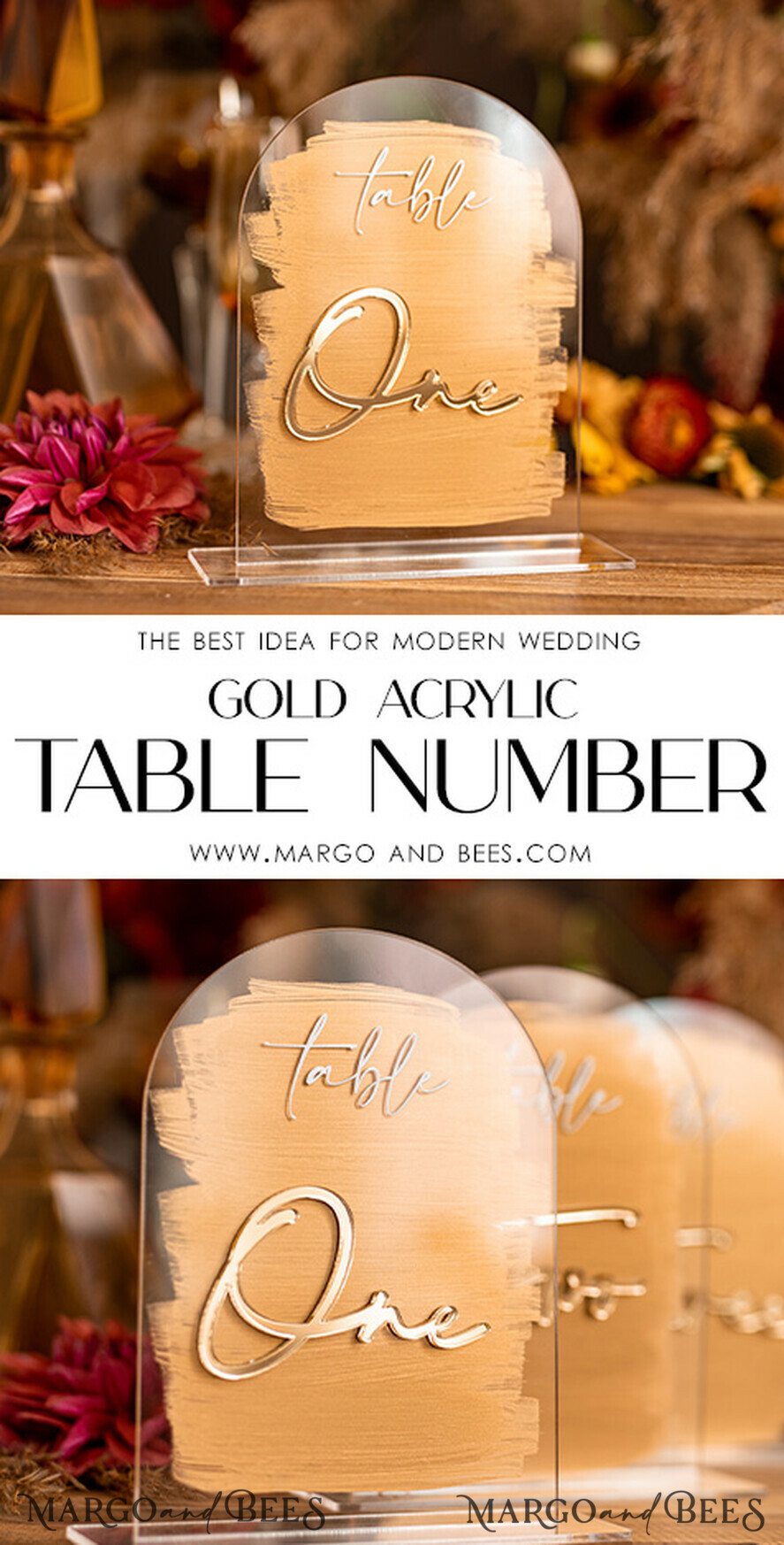 TISCHDEKORATIONSCHILDER   Acryl Tischdekoration Zahlen Acrylbogen Tischnummern, klare Acryl- und Goldschilder, Gold-Plexi Tischnummern, luxuriöse Hochzeits-Tischdekoration, Hochzeitsbeschilderung goldene Spiegel-Tischnummern.