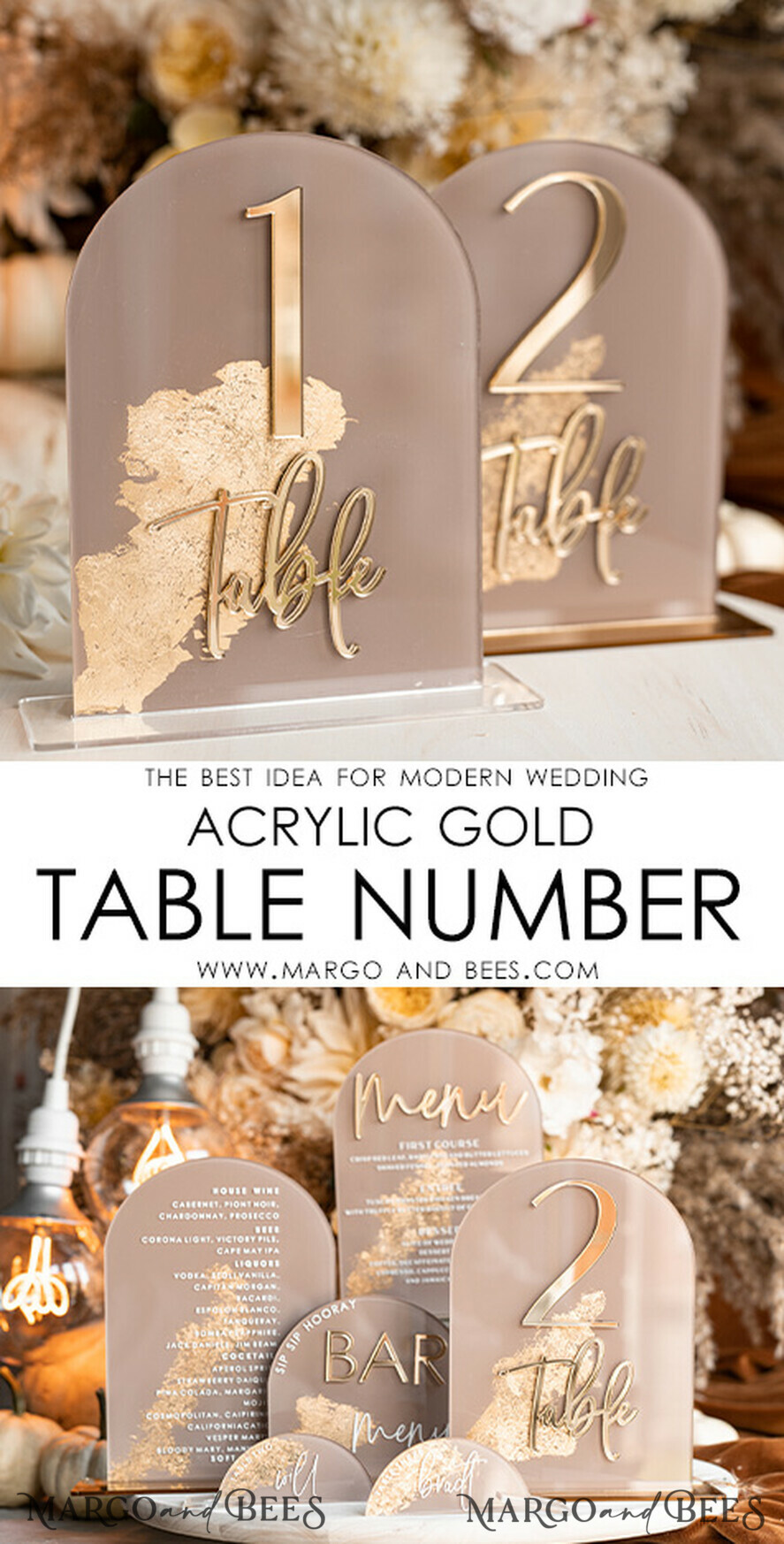 TISCHDEKORATIONSCHILDER   Acryl Tischdekoration Zahlen Acrylbogen Beige Tischnummern, klare Acryl- und goldene Tischnummern, Nude Taupe Gold Plexi Tischnummern, Tan Luxus Hochzeits Tischdekoration, Erdige Hochzeitsbeschilderung.