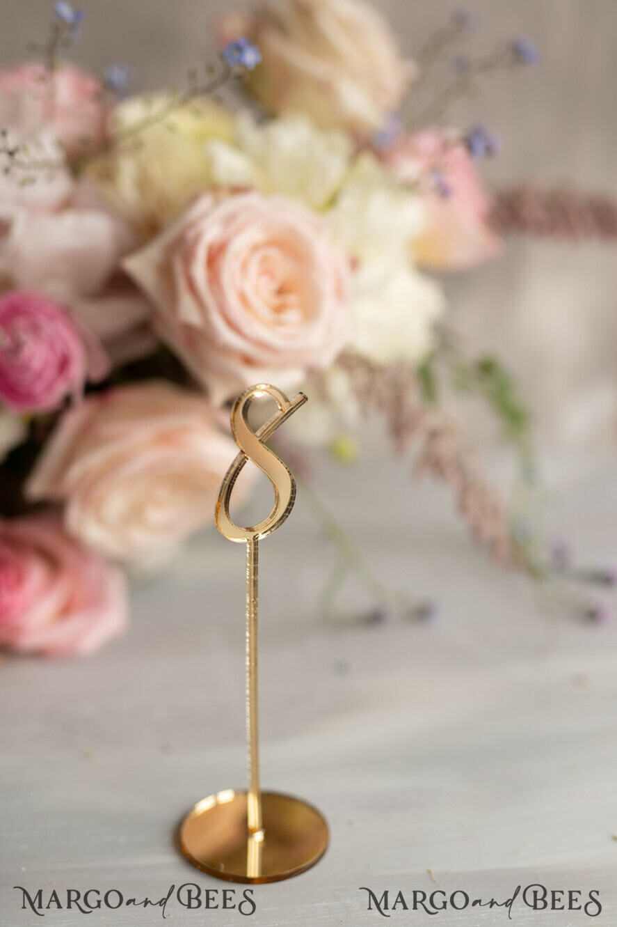 TISCHDEKORATIONSCHILDER   Acryl Tischdekoration Zahlen Acryl-Tischnummern, goldener Spiegel-Acryl und goldenes Schild, goldene Plexi-Tischnummern, luxuriöse Hochzeitstischdeko, Hochzeitsschild 3D goldene Spiegeltischnummer