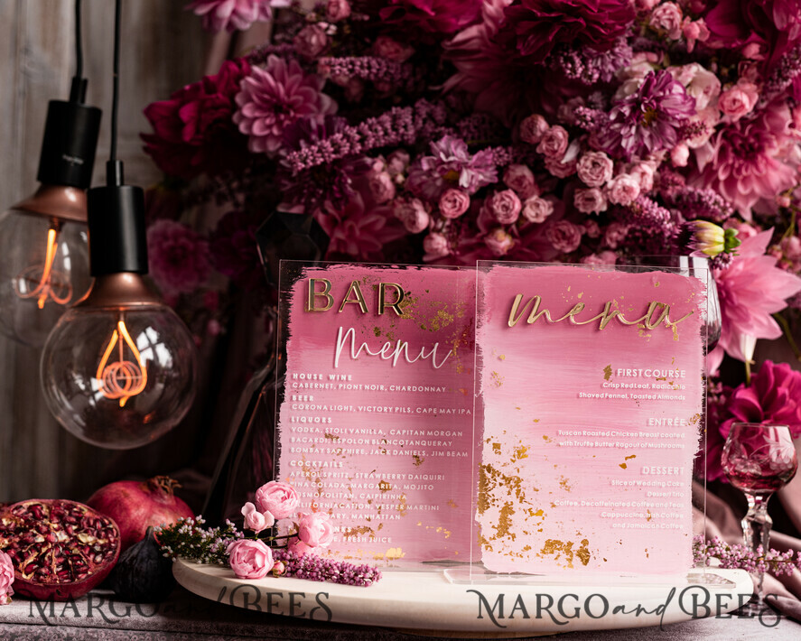 TISCHDEKORATIONSCHILDER   Acryl Tischdekoration Zahlen Ombre bemalt blassrosa Mauve Acryl modernes Tischmenü, Staubige Rose Acryl & goldenes Schild, Gold Plexi Tischnummer, Luxus Hochzeits Tischdekoration, 3D Hochzeitsbeschilderung