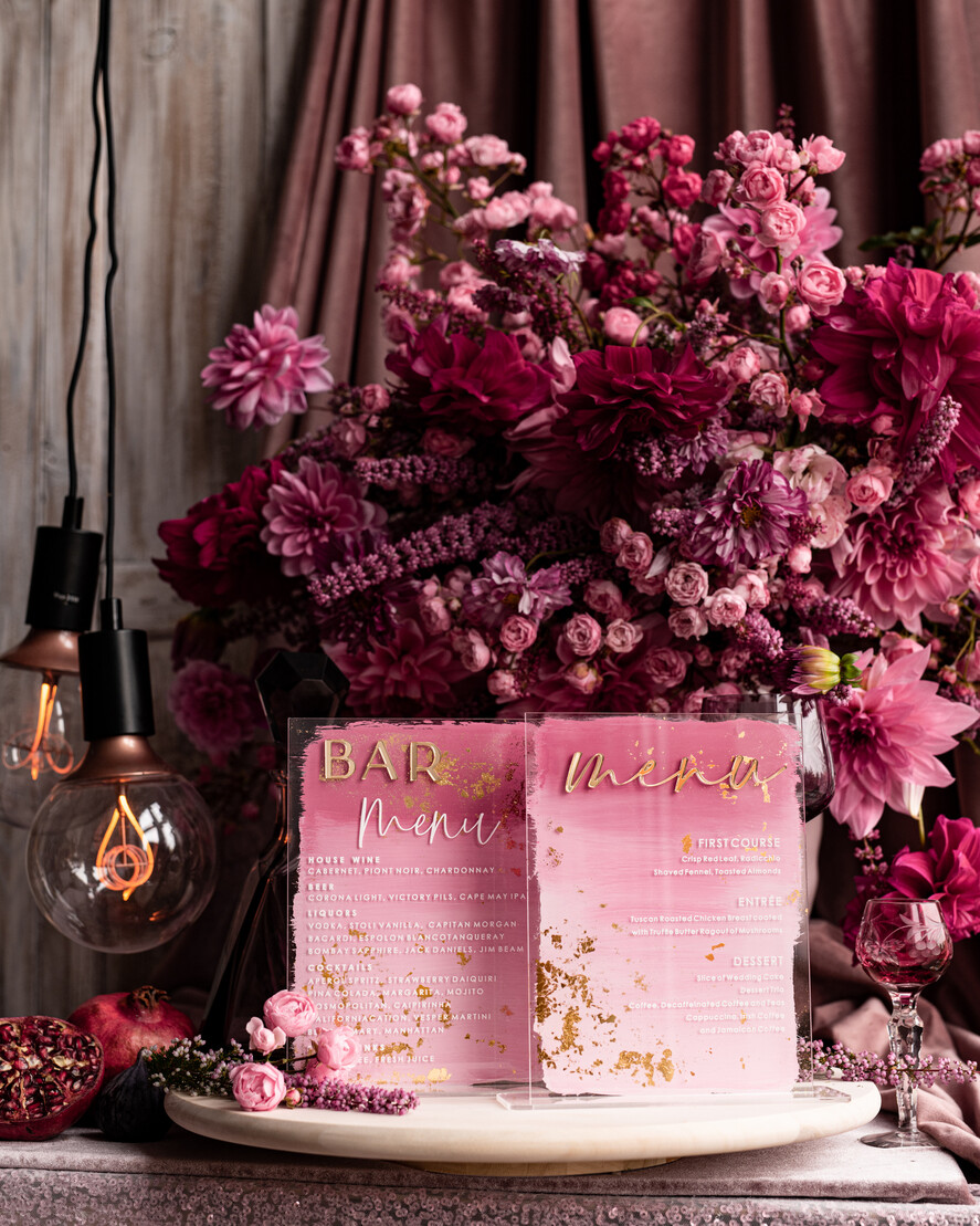 TISCHDEKORATIONSCHILDER   Acryl Tischdekoration Zahlen Ombre bemalt blassrosa Mauve Acryl modernes Tischmenü, Staubige Rose Acryl & goldenes Schild, Gold Plexi Tischnummer, Luxus Hochzeits Tischdekoration, 3D Hochzeitsbeschilderung
