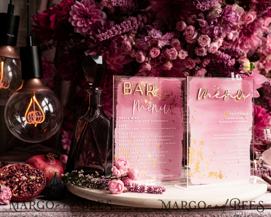 TISCHDEKORATIONSCHILDER   Acryl Tischdekoration Zahlen Ombre bemalt blassrosa Mauve Acryl modernes Tischmenü, Staubige Rose Acryl & goldenes Schild, Gold Plexi Tischnummer, Luxus Hochzeits Tischdekoration, 3D Hochzeitsbeschilderung