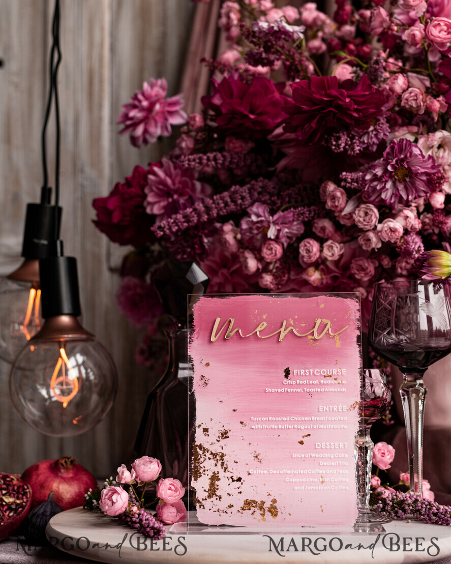 TISCHDEKORATIONSCHILDER   Acryl Tischdekoration Zahlen Ombre bemalt blassrosa Mauve Acryl modernes Tischmenü, Staubige Rose Acryl & goldenes Schild, Gold Plexi Tischnummer, Luxus Hochzeits Tischdekoration, 3D Hochzeitsbeschilderung