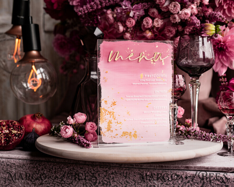 TISCHDEKORATIONSCHILDER   Acryl Tischdekoration Zahlen Ombre bemalt blassrosa Mauve Acryl modernes Tischmenü, Staubige Rose Acryl & goldenes Schild, Gold Plexi Tischnummer, Luxus Hochzeits Tischdekoration, 3D Hochzeitsbeschilderung