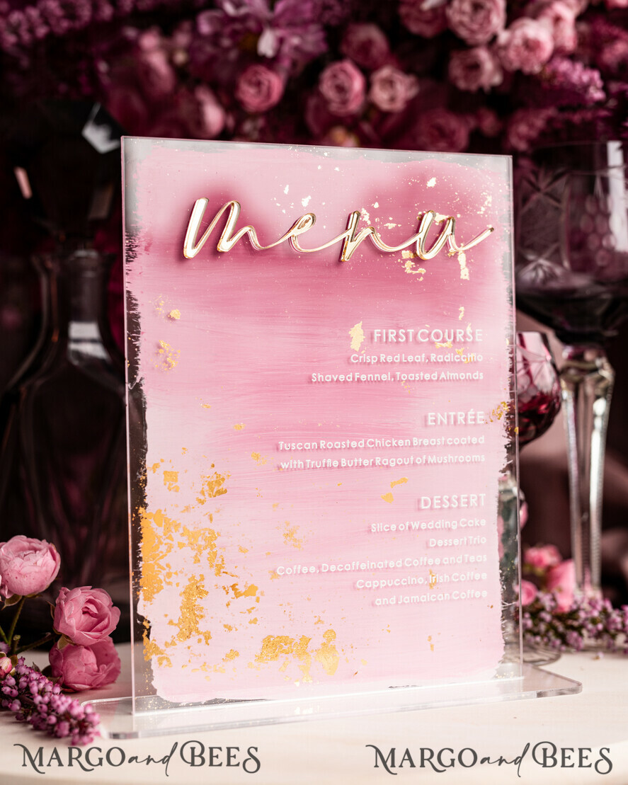 TISCHDEKORATIONSCHILDER   Acryl Tischdekoration Zahlen Ombre bemalt blassrosa Mauve Acryl modernes Tischmenü, Staubige Rose Acryl & goldenes Schild, Gold Plexi Tischnummer, Luxus Hochzeits Tischdekoration, 3D Hochzeitsbeschilderung