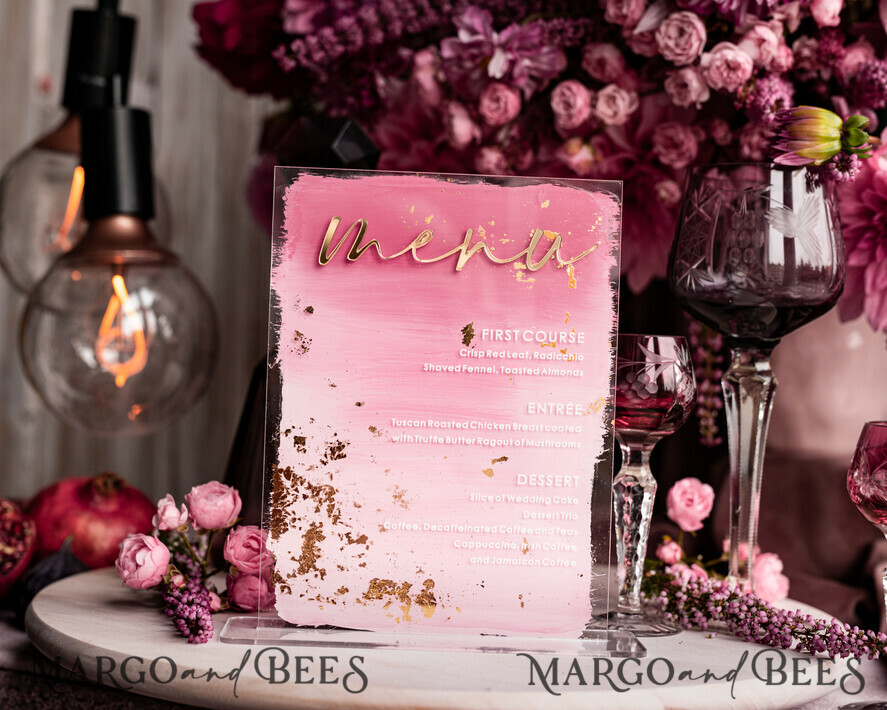 TISCHDEKORATIONSCHILDER   Acryl Tischdekoration Zahlen Ombre bemalt blassrosa Mauve Acryl modernes Tischmenü, Staubige Rose Acryl & goldenes Schild, Gold Plexi Tischnummer, Luxus Hochzeits Tischdekoration, 3D Hochzeitsbeschilderung