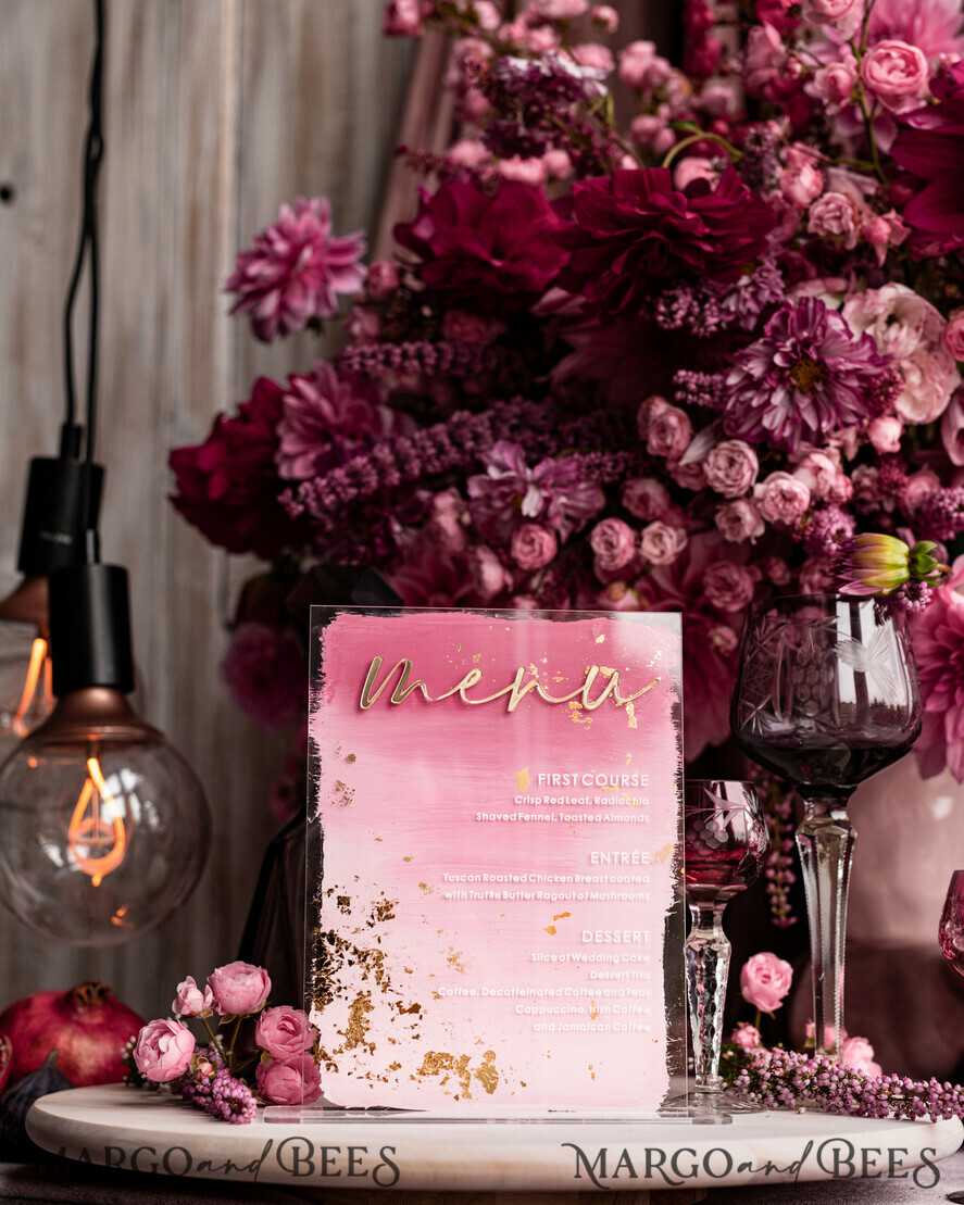TISCHDEKORATIONSCHILDER   Acryl Tischdekoration Zahlen Ombre bemalt blassrosa Mauve Acryl modernes Tischmenü, Staubige Rose Acryl & goldenes Schild, Gold Plexi Tischnummer, Luxus Hochzeits Tischdekoration, 3D Hochzeitsbeschilderung