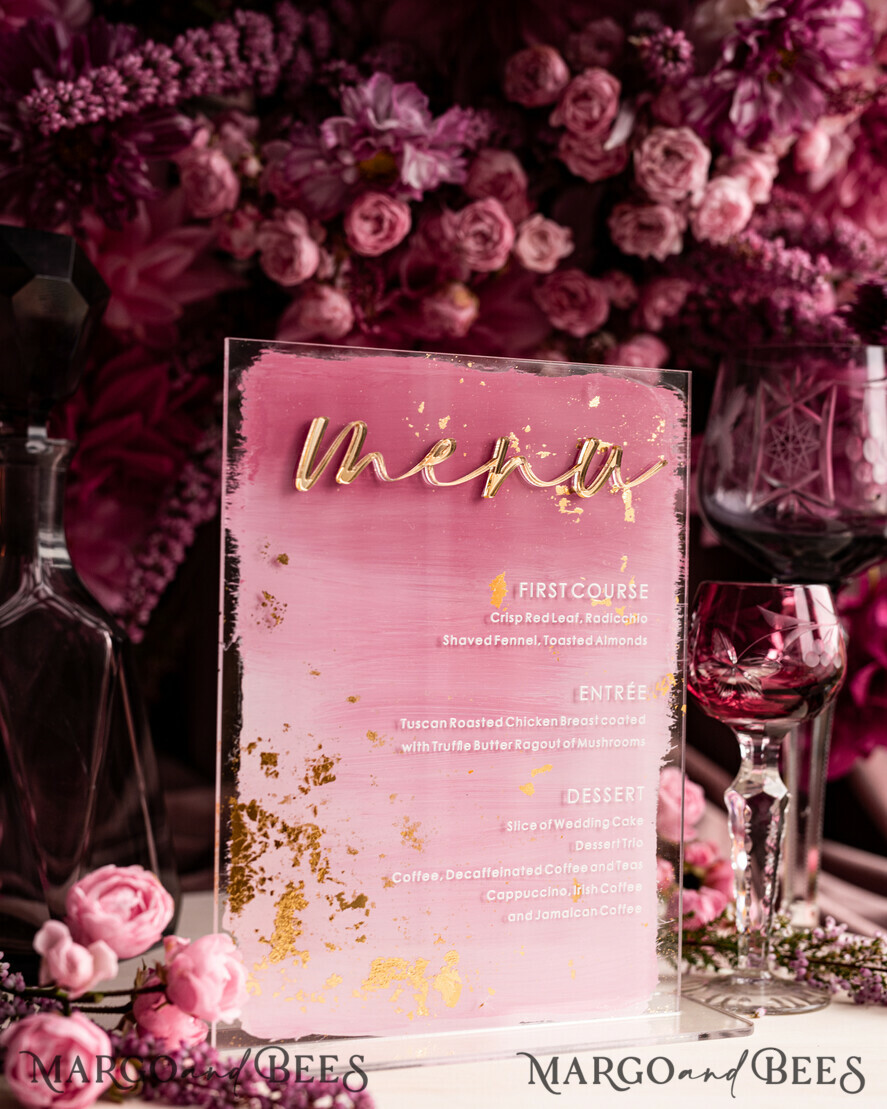 TISCHDEKORATIONSCHILDER   Acryl Tischdekoration Zahlen Ombre bemalt blassrosa Mauve Acryl modernes Tischmenü, Staubige Rose Acryl & goldenes Schild, Gold Plexi Tischnummer, Luxus Hochzeits Tischdekoration, 3D Hochzeitsbeschilderung