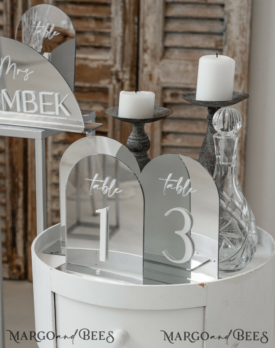 TISCHDEKORATIONSCHILDER   Acryl Tischdekoration Zahlen Arch-Acryl-Tischnummern Silber Acrylschild, Silber Plexi Tischnummern, Luxus Hochzeits Tischdekoration Centerpieces Dekorationen, SvS
