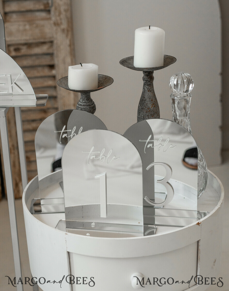 TISCHDEKORATIONSCHILDER   Acryl Tischdekoration Zahlen Arch-Acryl-Tischnummern Silber Acrylschild, Silber Plexi Tischnummern, Luxus Hochzeits Tischdekoration Centerpieces Dekorationen, SvS