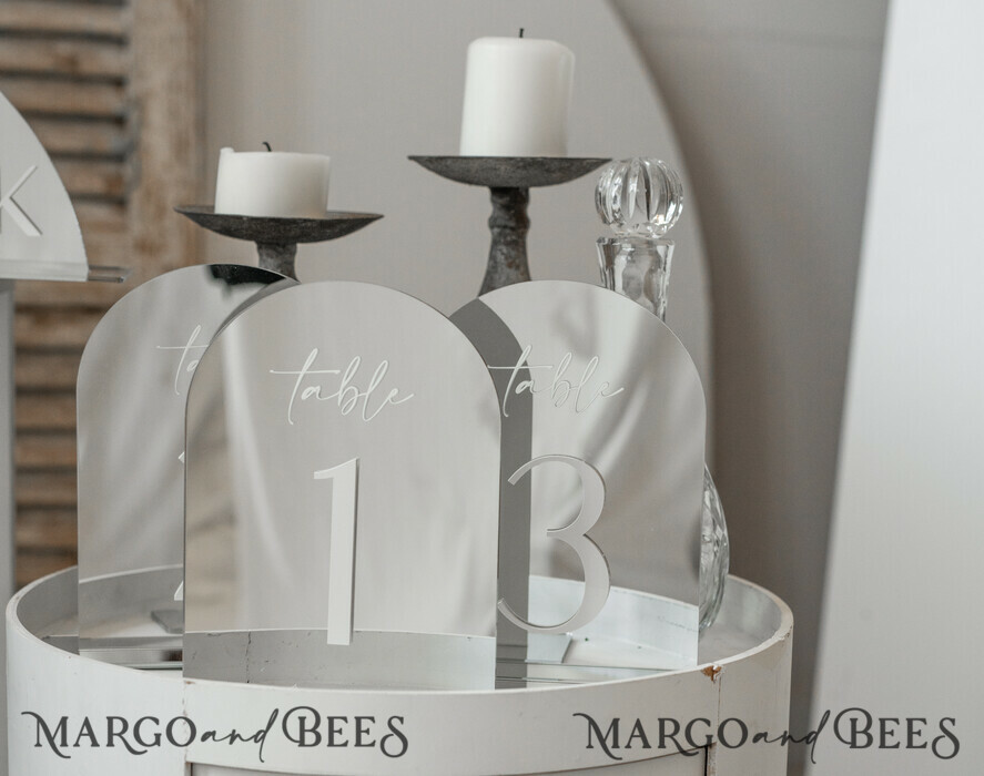 TISCHDEKORATIONSCHILDER   Acryl Tischdekoration Zahlen Arch-Acryl-Tischnummern Silber Acrylschild, Silber Plexi Tischnummern, Luxus Hochzeits Tischdekoration Centerpieces Dekorationen, SvS