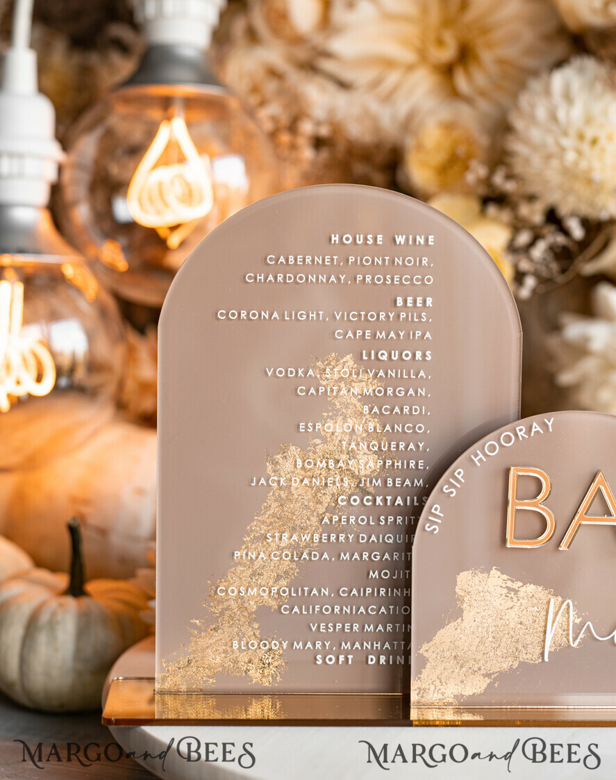 TISCHDEKORATIONSCHILDER   Acryl Tischdekoration Zahlen Acrylbogen Cappuccino Bar Menü, Klare Acryl- und Gold-Bar-Menü, Nude Taupe Gold Plexi Getränkebar-Menü, Tan Luxus Hochzeits-Getränkebar Tischdekoration, Erdige Hochzeitsbeschilderung Goldener Spiegel Bar Menü