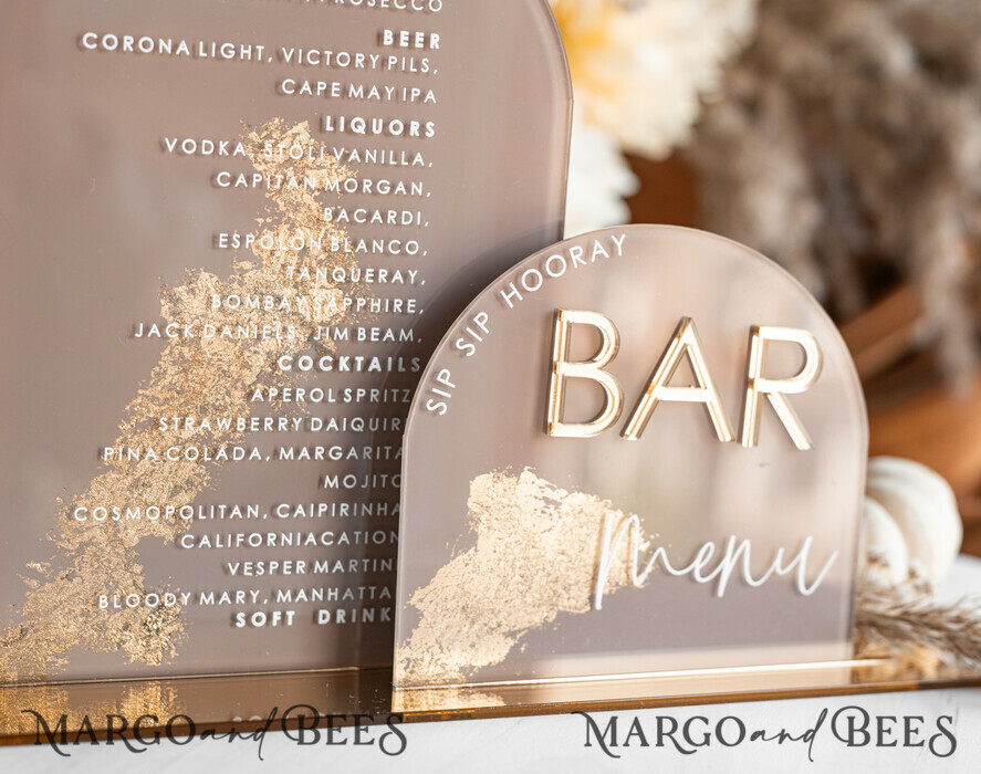 TISCHDEKORATIONSCHILDER   Acryl Tischdekoration Zahlen Acrylbogen Cappuccino Bar Menü, Klare Acryl- und Gold-Bar-Menü, Nude Taupe Gold Plexi Getränkebar-Menü, Tan Luxus Hochzeits-Getränkebar Tischdekoration, Erdige Hochzeitsbeschilderung Goldener Spiegel Bar Menü