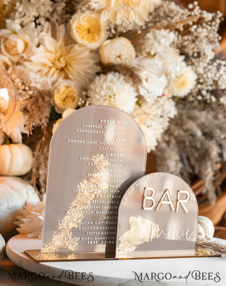 TISCHDEKORATIONSCHILDER   Acryl Tischdekoration Zahlen Acrylbogen Cappuccino Bar Menü, Klare Acryl- und Gold-Bar-Menü, Nude Taupe Gold Plexi Getränkebar-Menü, Tan Luxus Hochzeits-Getränkebar Tischdekoration, Erdige Hochzeitsbeschilderung Goldener Spiegel Bar Menü