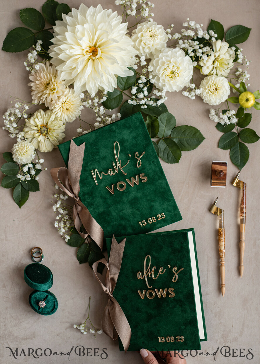 HOCHZEITSVERSPRECHEN  
 Acrylklar Gold Smaragdgrüne Garten Braut- und Bräutigam-Eheversprechen Bücher, Grünpflanzen Hochzeits-Eheversprechen Bücher Set aus zwei, Samt smaragdgrüne Garten personalisierte Eheversprechen Heftchen