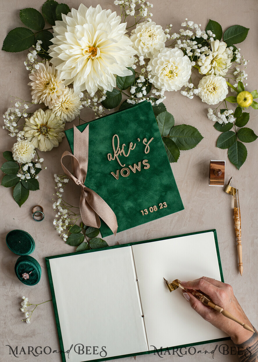 HOCHZEITSVERSPRECHEN  
 Acrylklar Gold Smaragdgrüne Garten Braut- und Bräutigam-Eheversprechen Bücher, Grünpflanzen Hochzeits-Eheversprechen Bücher Set aus zwei, Samt smaragdgrüne Garten personalisierte Eheversprechen Heftchen