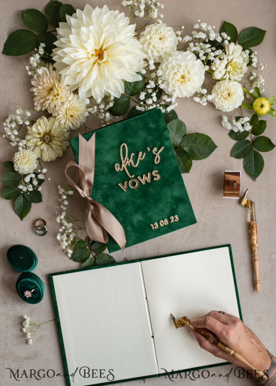 HOCHZEITSVERSPRECHEN  
 Acrylklar Gold Smaragdgrüne Garten Braut- und Bräutigam-Eheversprechen Bücher, Grünpflanzen Hochzeits-Eheversprechen Bücher Set aus zwei, Samt smaragdgrüne Garten personalisierte Eheversprechen Heftchen