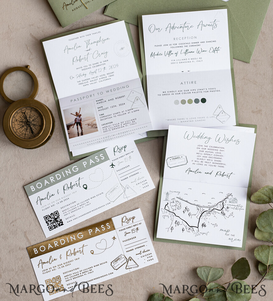 PROBENNEHMESERVICE
 Muster
 Muster, maßgeschneidertes Musterset Sage Green Pass-Transport Einladung, Hochzeitskarten Boarding Pass, Toskana Pass-Transport Hochzeitseinladungen im Ausland, Zielhochzeitskarten, Reisekarten Hochzeitspapeterie