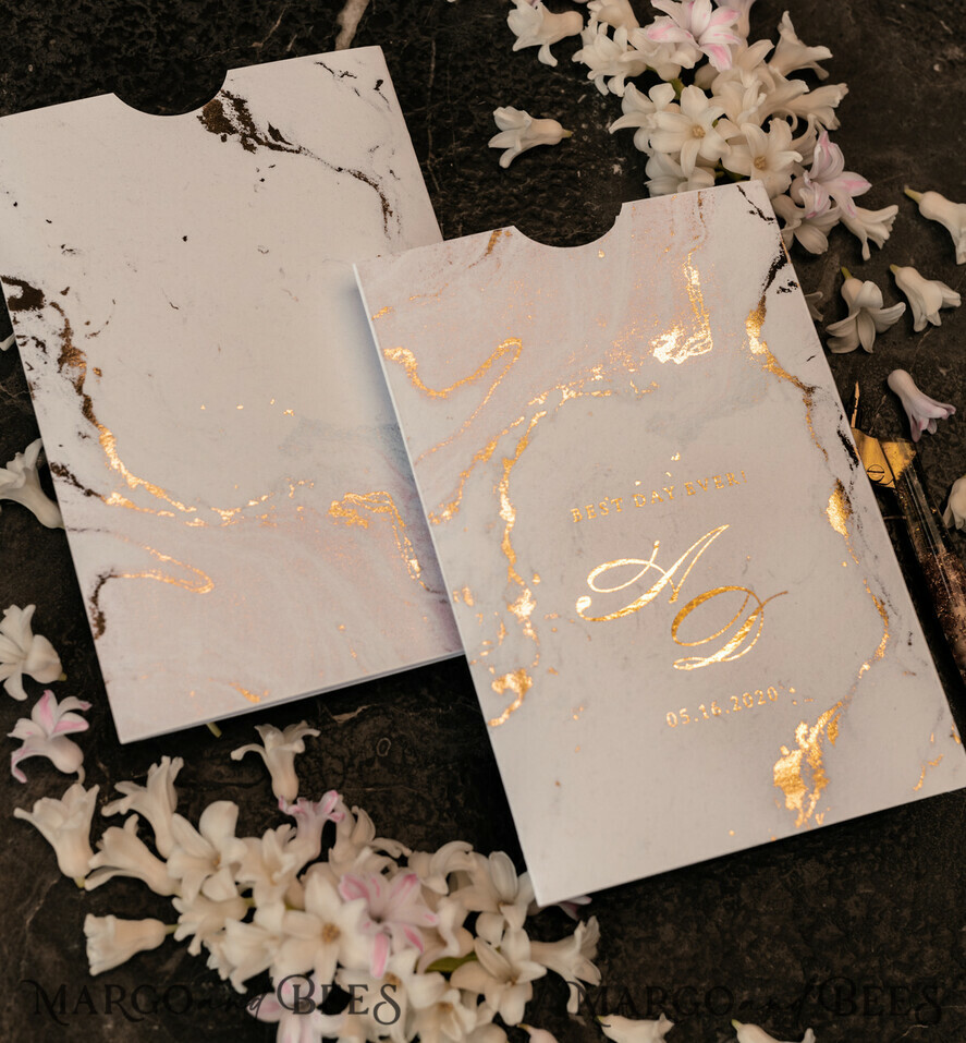 PROBENNEHMESERVICE
 Muster
 Gold-Marmor-Hochzeitseinladung Muster, luxuriöses handgefertigtes Musterset, Goldfolien-Hochzeitseinladung, Pocket-Marmor-Goldeinladungen Musterset