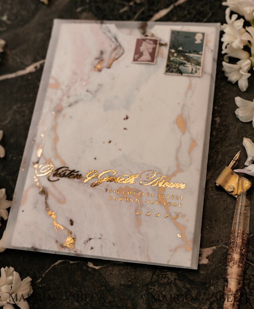 PROBENNEHMESERVICE
 Muster
 Gold-Marmor-Hochzeitseinladung Muster, luxuriöses handgefertigtes Musterset, Goldfolien-Hochzeitseinladung, Pocket-Marmor-Goldeinladungen Musterset